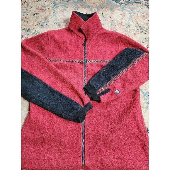 Kuhl Alf Sherpa Fleece Full Zip Sweater Jacket Red Aztec Size Small Winter - Picture 1 of 8